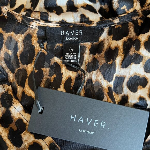 Haver London - Animal Print V-Neck Long Sleeve Blouse - Small - Black Tan Gold - Picture 7 of 10